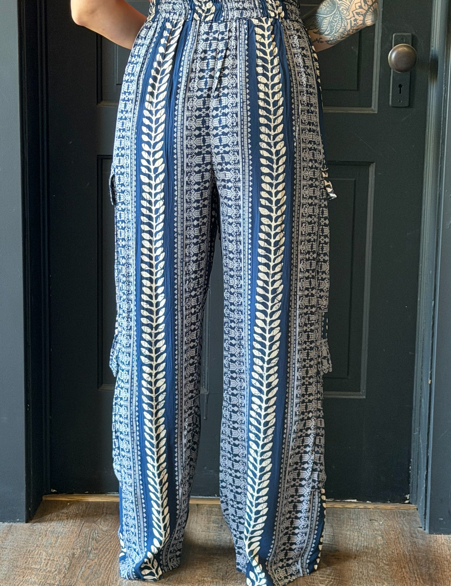 Athena Navy Printed Multi Pocket Pants