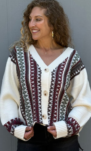 Maverick Ethnic Motif V-neck Cardigan