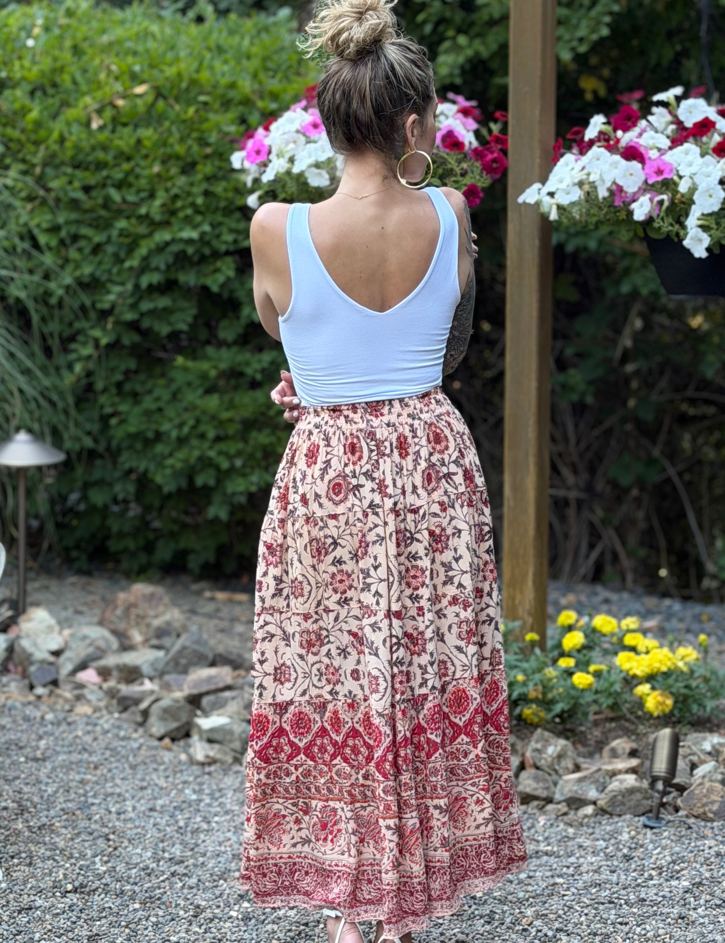 Mary Printed Midi Skirt With Pockets