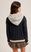 Miley Navy Contrast Hoodie Sweater Knit Top