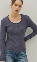 Ismael Charcoal Blue Stitched Thermal Henley Neck Top