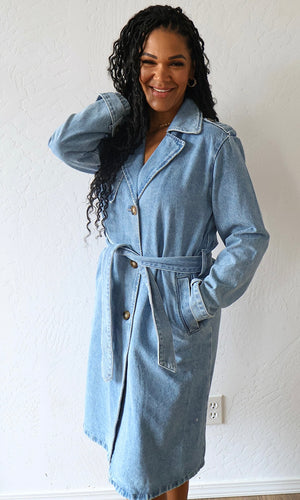 Hannah Belted Denim Trench Coat
