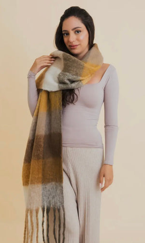 Paris Mustard Cozy Breeze Oversized Fringe Scarf