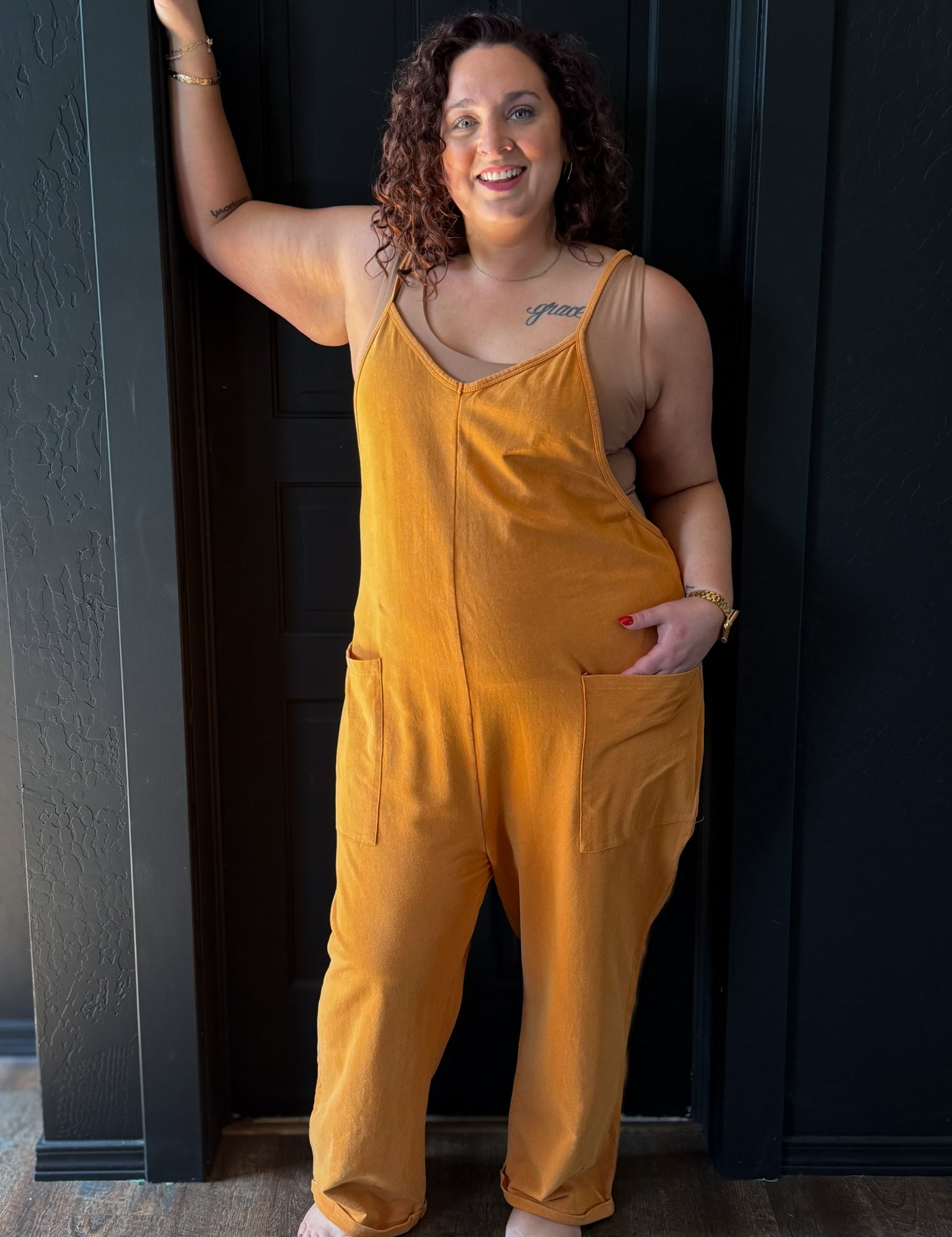 Johnathan Plus Oversized Solid Washed Knit Jumpsuit