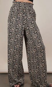 Maeve Mocha Leopard Print & Solid Wide Leg Pleated Pants