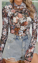 Galilea Brown Floral Mesh Long Sleeve Blouse