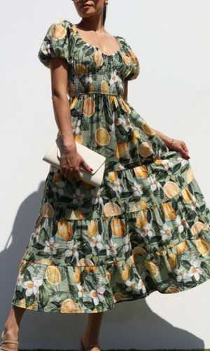 Lona Printed Tiered Woven Midi Dress