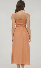 Lyra Pumpkin Shirred Front Tie Detail Sleeveless Midi Dress