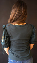 Penelope Embroidered Bubble Sleeve Rib Top