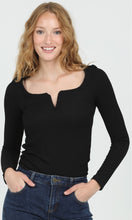 Colter Black Textured Knit Long Sleeve Notch Neck Top