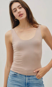 Gaxton Taupe Basic Scoop Neck Tank