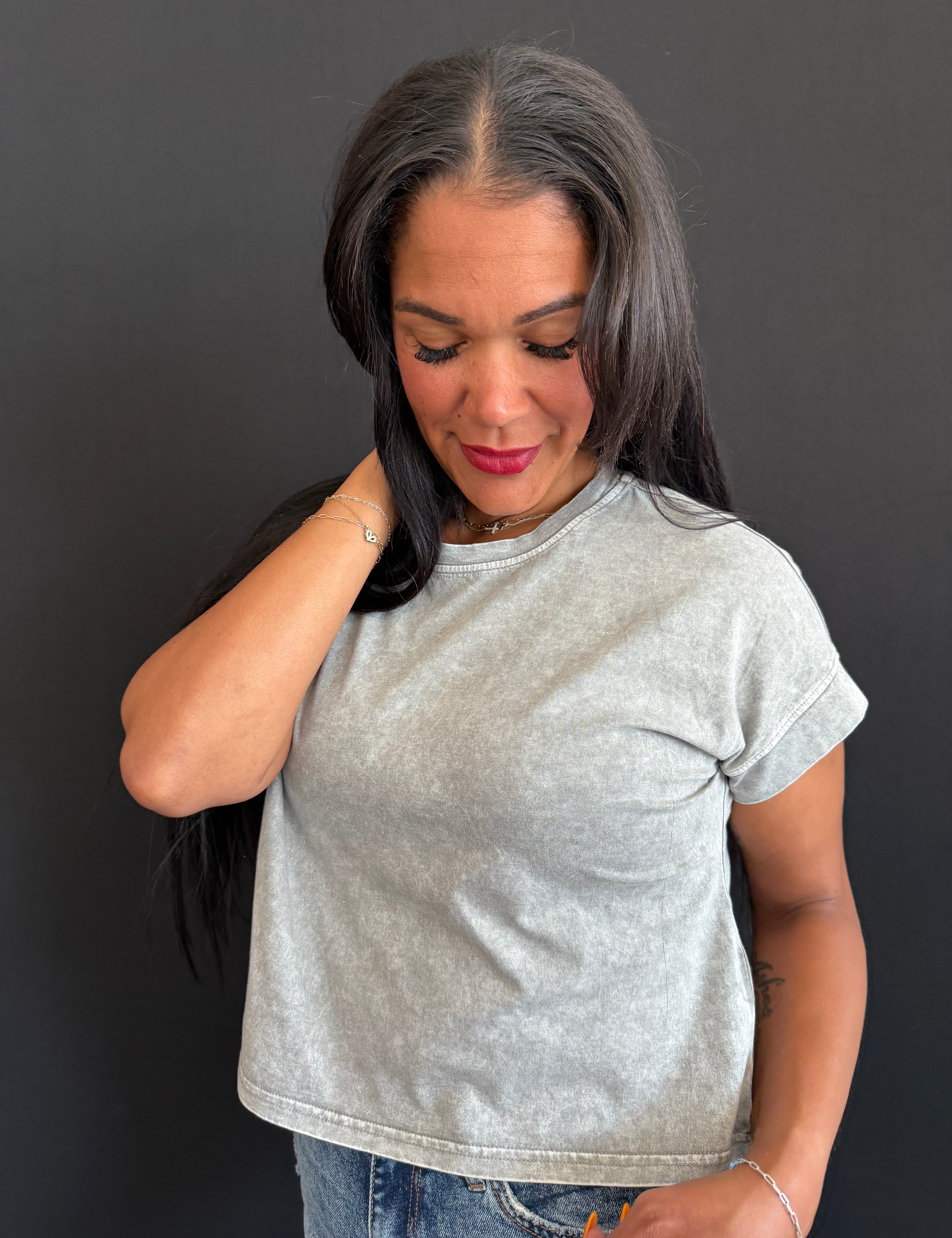 Tate Washed Short Sleeve Boxy Knit Top