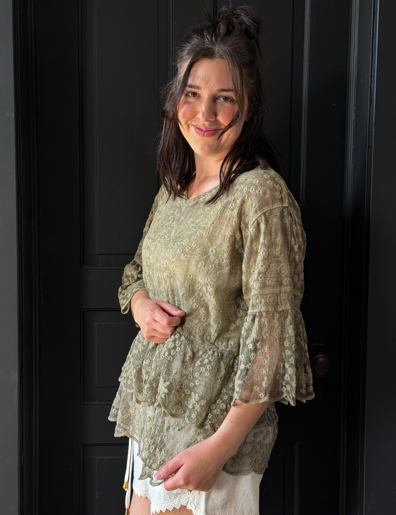 Harris Bell Sleeves Lace Blouse Scallop Edge