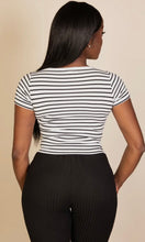 Hana White/Black Short Sleeve Tight Knitted Square Neck Top