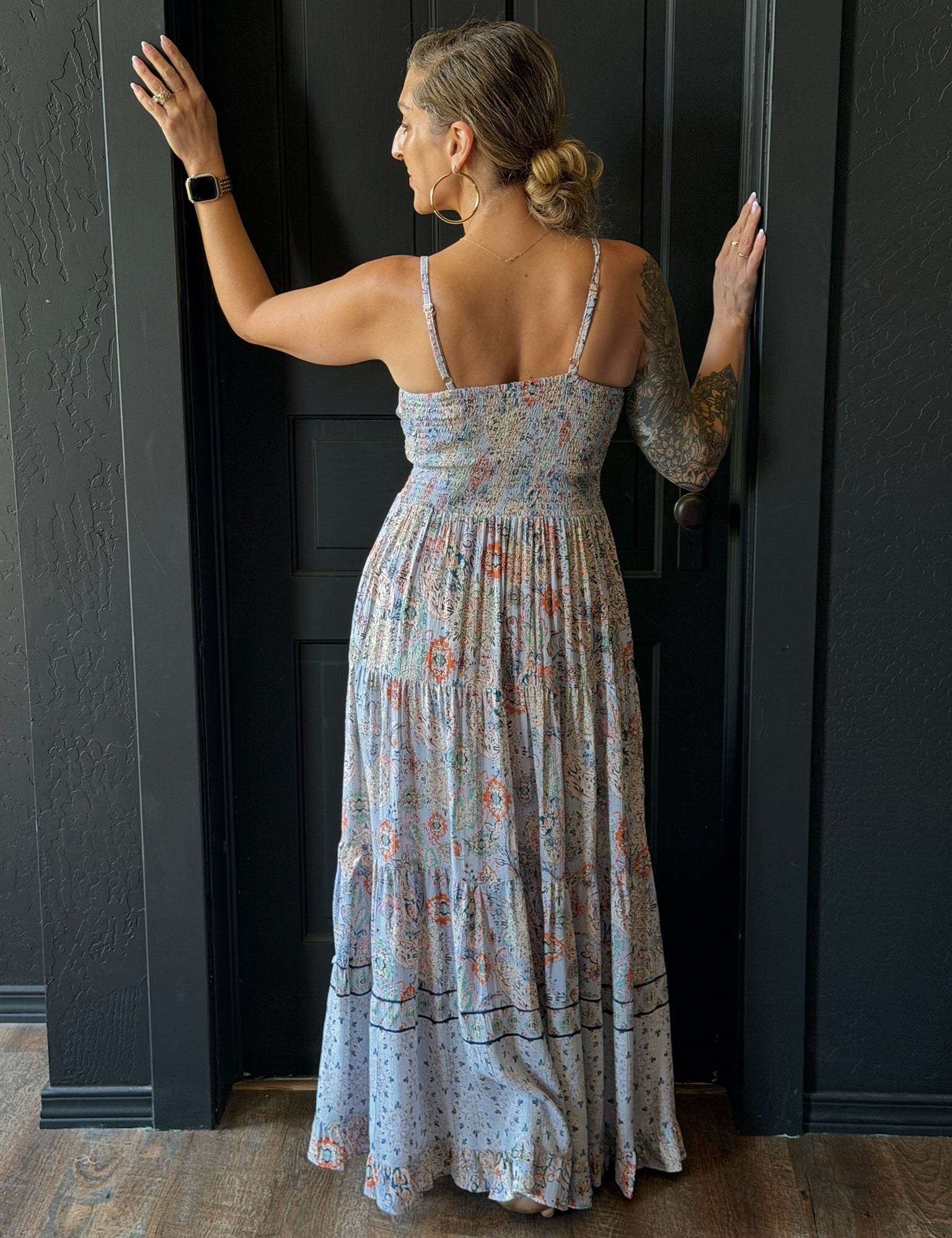 Alessia Sky Blue Spaghetti Strap Tie Front Maxi Dress