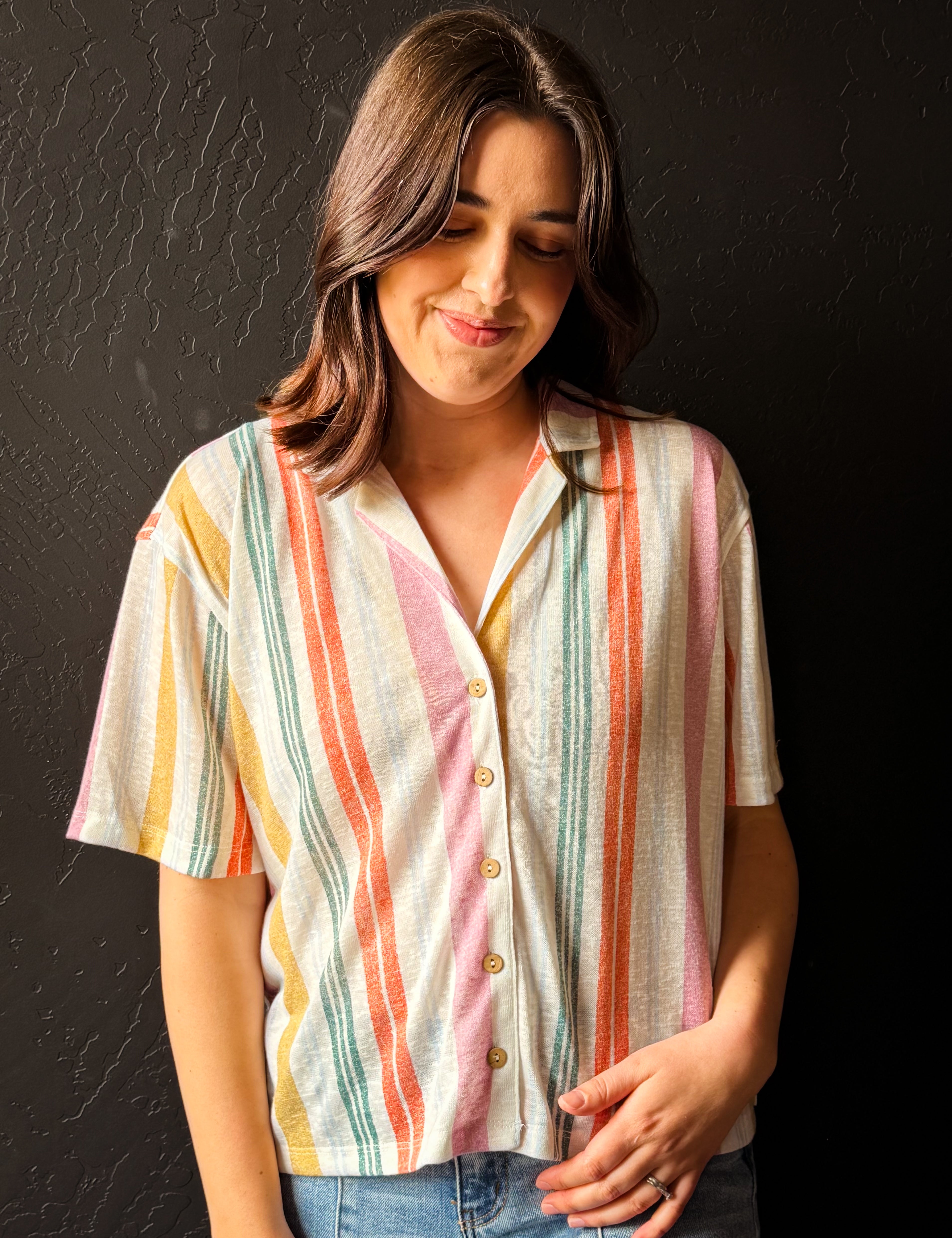 Bryce Multi Stripe Button Down Knit Top