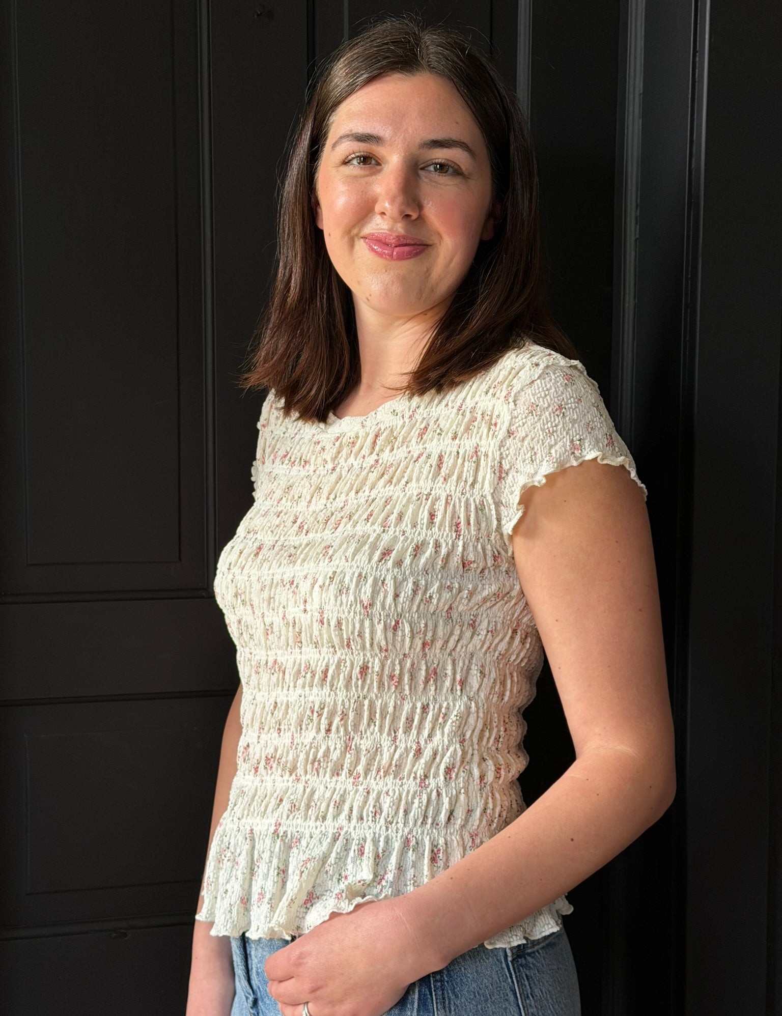 Giuliana Soft Floral Textured Everyday Top