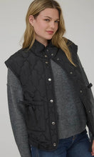 Naomi Black Tie Detail Snap Button Down Quilted Puffer Vest