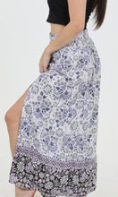 Citlali Blue Floral Smocked Waist Maxi Skirt With Small Side Slits