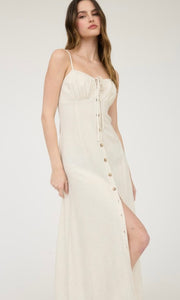 Gi Oatmeal Spaghetti Strap Button Down Front Tie Midi Dress