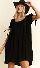 Dream Black Washed Linen Bubble Sleeve Dress