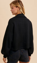 Asher Black Cotton Thermal Cropped Half Zip Pullover