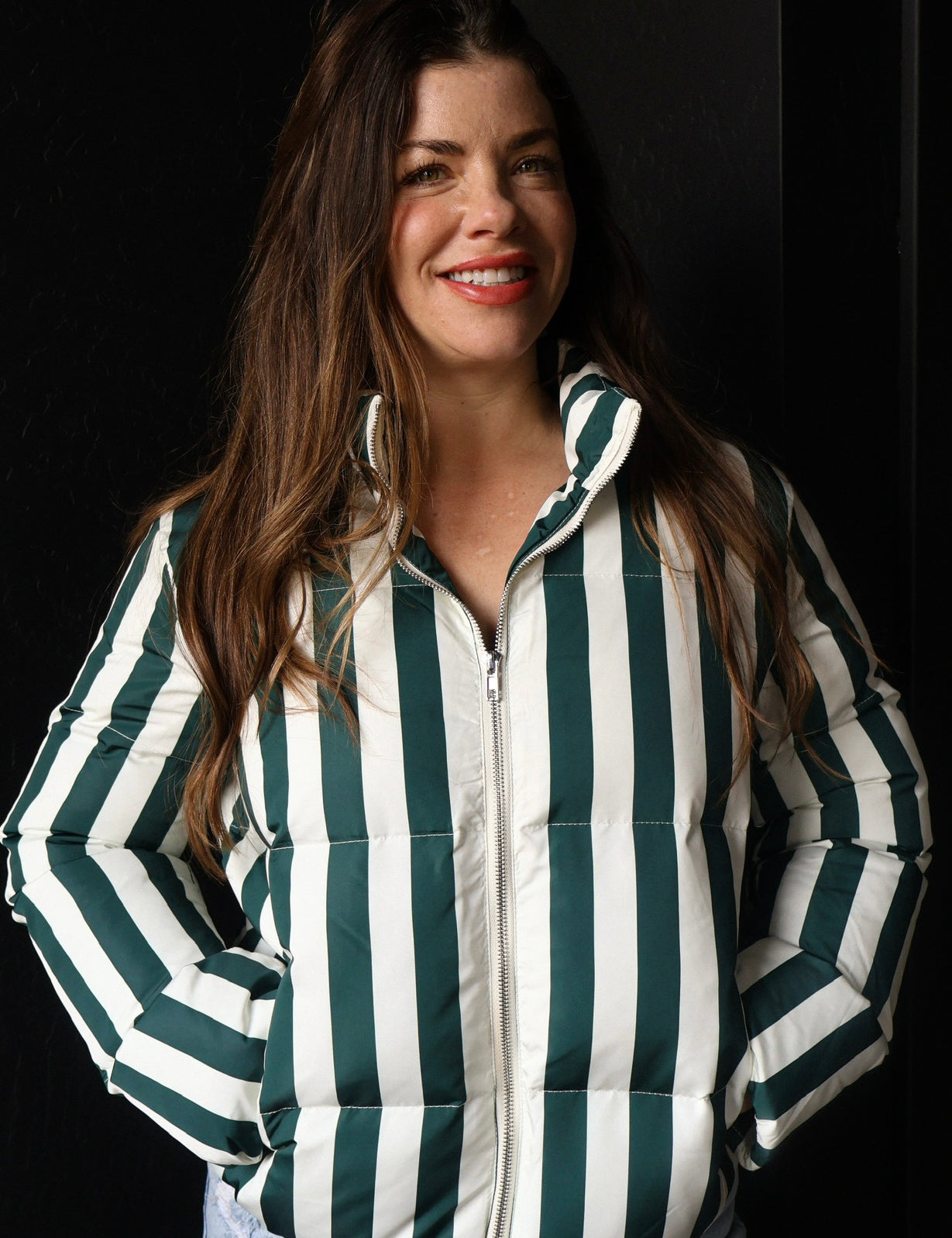 Shepherd Hunter Green Stripe Puffer Jacket
