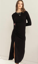 Acasey Black Side Ruching Premium Knit Midi Dress
