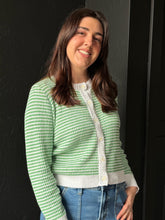 Unoe Apple Mint Mini Stripe Round Neck Cardigan