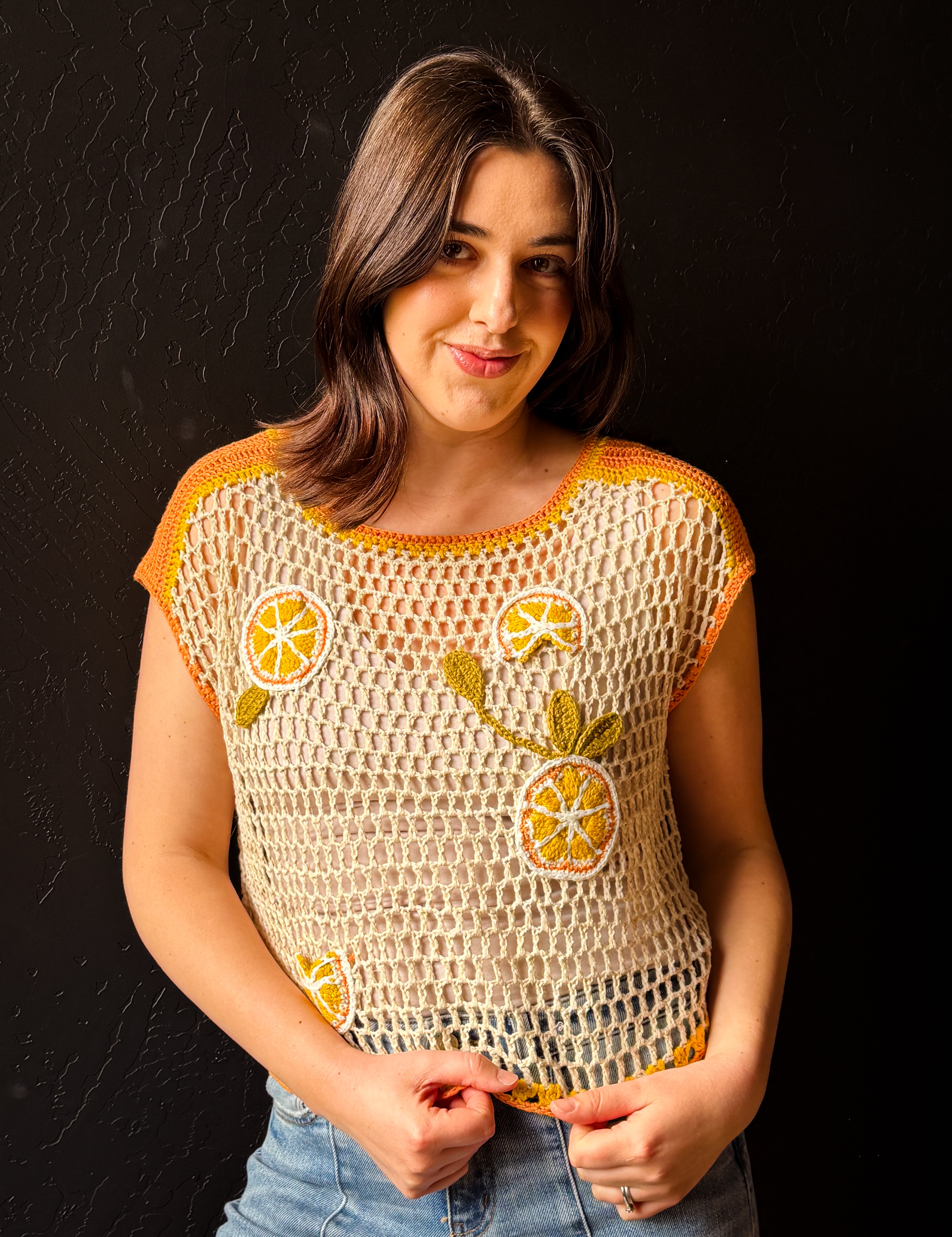 Colter Short Sleeve Orange Crochet Top