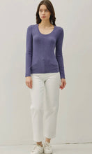 Isaac Skipper Blue Modal Classic Ribbed U Neck Long Sleeve Basic Top