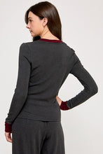 Miguel Charcoal Long Sleeve Top with Contrast Collar