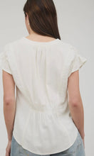 Lucia White Split Neck Rushed Sleeve & Back Linen Blouse