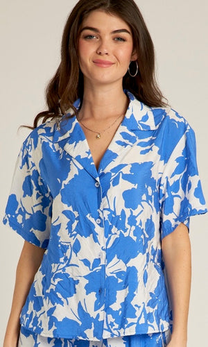 Maeve Printed Short Sleeve Button Down Shirt