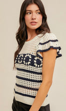 Eva Crochet Pattern Striped Ruffle Knit Top