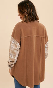 *SALE! Akley Taupe Plaid Contrast Fleece Shacket Jacket