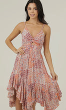 Quella V Neck Twist Front Hanky Hem Midi Dress Heart Print