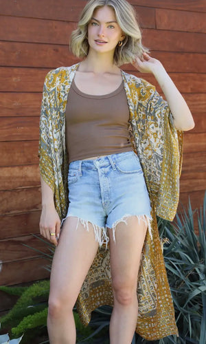 Allisha Mustard Printed Kimono