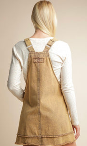 Pia Mocha Washed Denim Overall Mini Dress