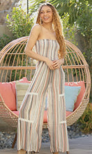 Gilbert Striped Lace Trim Smocked Strapless Bodice Wide Leg