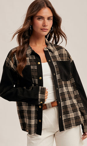 Maci Corduroy Contrast Plaid Shirt