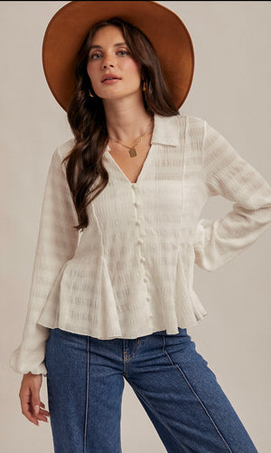 Marissa Off-White Flowy Button Down Texture Knit Blouse