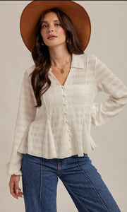 Marissa Off-White Flowy Button Down Texture Knit Blouse