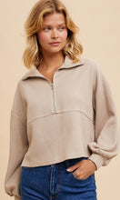 Asher Beige Cotton Thermal Cropped Half Zip Pullover