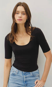 Gjerta Black Basic Short Sleeve Cropped Top