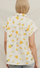 Keenay Yellow Floral Button Front Short Sleeve Top