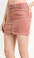 Asune Toffee Stretch Corduroy Belted Zip Front Mini Skirt