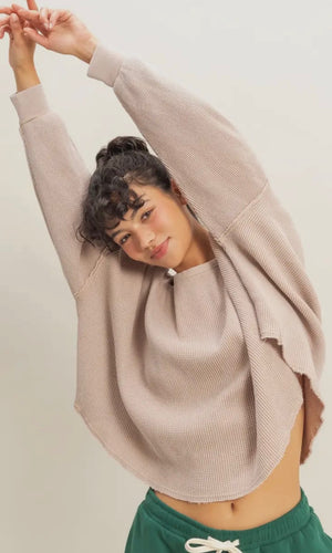Krisey Light Taupe Long Sleeve Relaxed Top
