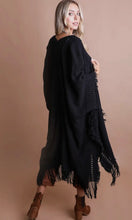 Porter Black Open Work Frayed Border Bohemian Ruana