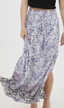 Citlali Blue Floral Smocked Waist Maxi Skirt With Small Side Slits